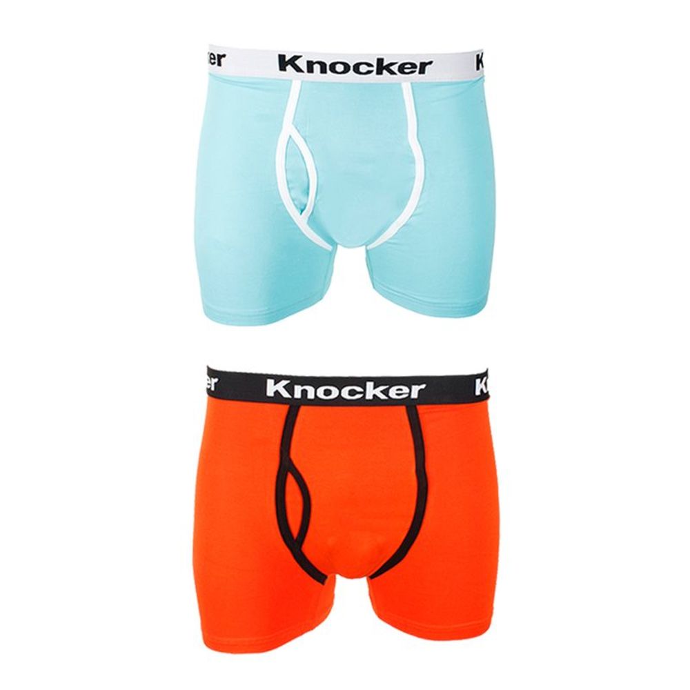 Knockers Men's 2 Pack Cotton Spandex Boxer Briefs Orange Aqua